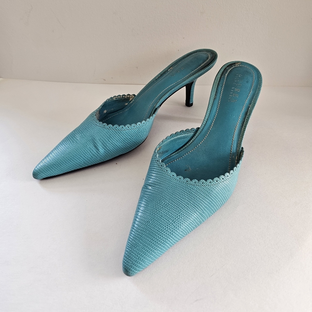 Nilla Lauren Ralph Lauren Teal Pointed-Toe Mules